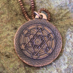 Metatron's Cube Pendant in Copper – Sacred Geometry Harmonization Necklace – Hand-Patinated Energy Protection Jewelry