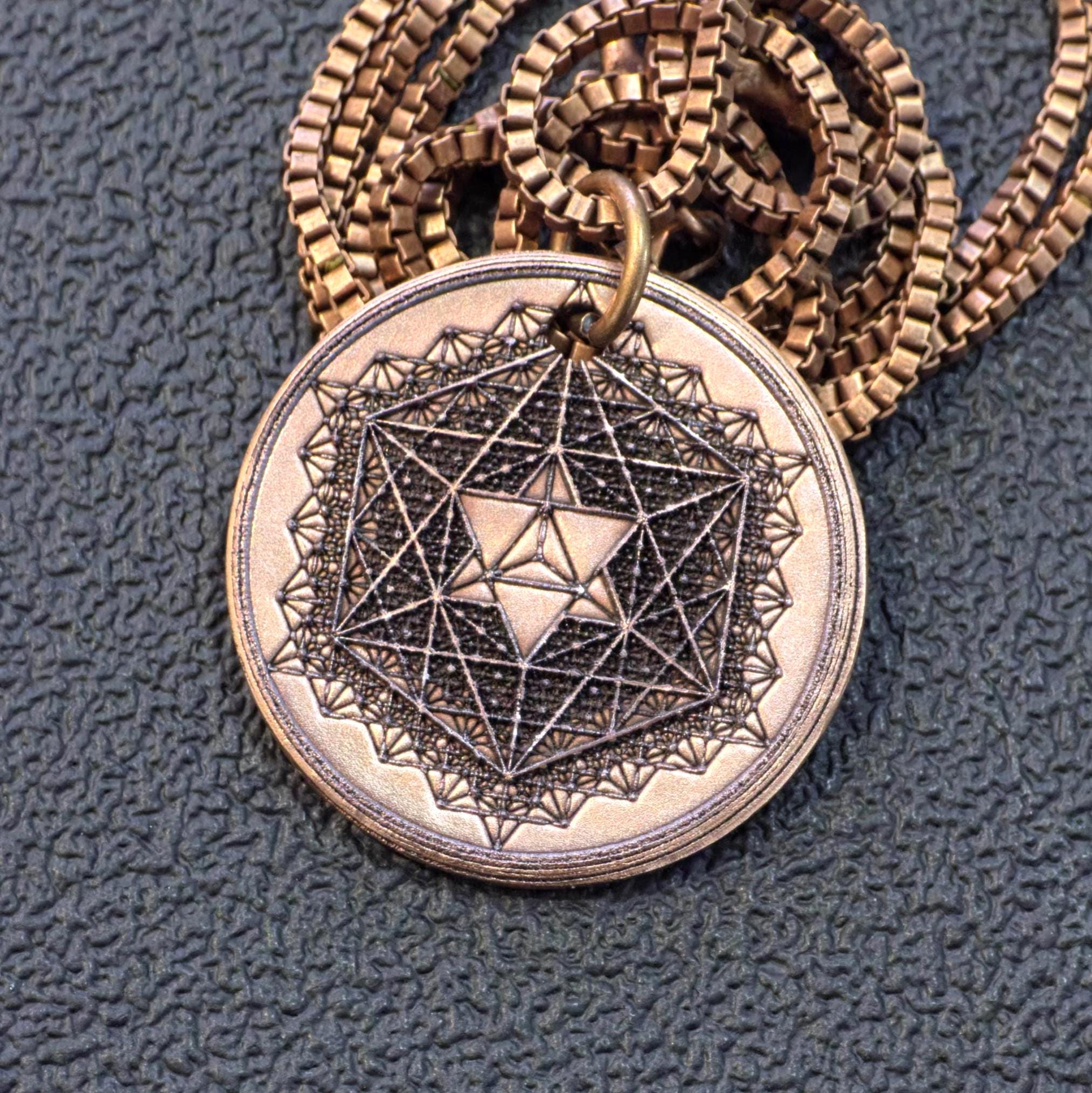 symbole sacré pendentif Fleur de la vie Merkaba obsidienne noire