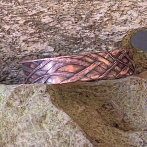 Men's Forged Copper Cuff Bracelet - Majestic Deer and Forest Interlacing Motif - Hunter's and Nature Lover's Jewelry