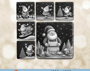 SANTA Slate Coaster Laser Engraving Bundle PNG
