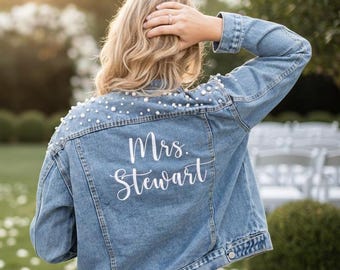 Giacca di jeans da sposa ricamata, giacca di jeans da sposa, giacca per la futura signora, giacca personalizzata, giacca di jeans da sposa, regalo di nozze, sposa