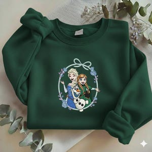 Sudadera bordada de Frozen con Elsa y Anna, jersey mágico con corona floral de Olaf, sudadera con capucha bordada de las hermanas Disney R-28032616 imagen 1