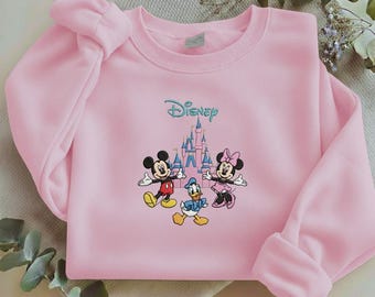 Mickey Minnie Donald Duck Embroidered Sweatshirt, Disney Castle Embroidery Hoodie, Disney Friends Trip Shirt, Disney Girl Gifts Y-24022628