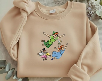 Peter Pan Flying Embroidered Sweatshirt, Wendy Tinker Bell John Michael Crewneck, Neverland Flight Shirt, Magical Disney Gift Y-30032608S