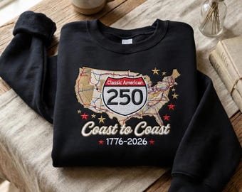 Vintage Coast to Coast Embroidered Sweatshirt, Retro American Road Trip Crewneck, Classic USA Route Map Embroidery Pullover R-15042610