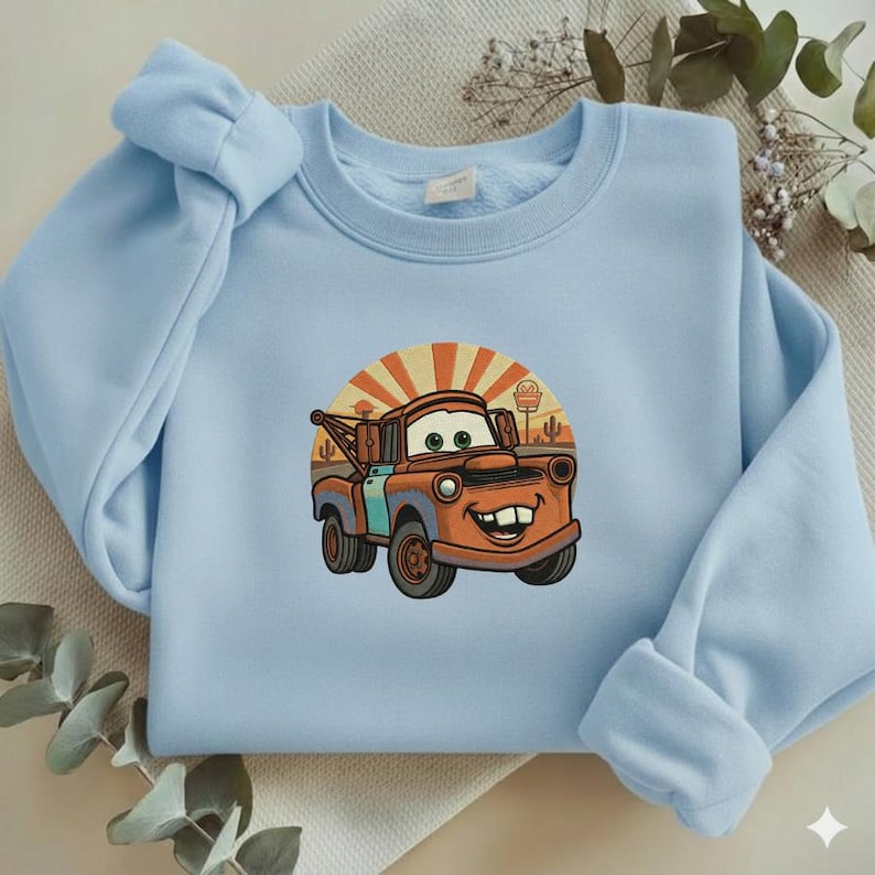 Embroidered Tow Mater Sweatshirt, Retro Cars Movie Embroidered Tee, Mater Tow Truck Vintage Shirt, Disney Cars Character Gift Y-02032618S image 5