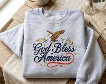 God Bless America Sweatshirt, Patriotic Eagle Crewneck, 4th of July Shirt, USA Flag Pullover, Independence Day Gift R-15042616