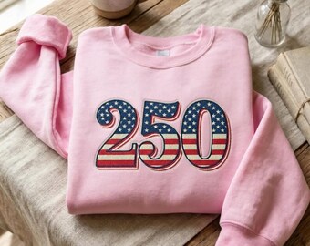 Vintage USA Flag Number 250 Embroidered Sweatshirt, Retro American Pride Crewneck, Patriotic Heritage, Classic USA Style Sweater R-15042606