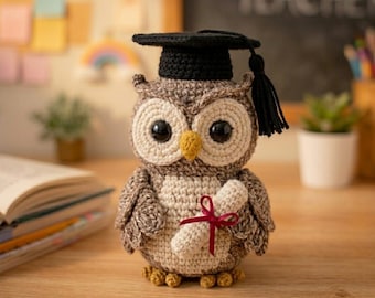 Multi Handmade Crochet Graduation Owl 2026, Amigurumi Owl with Cap and Diploma, Personalized Class of 2026 Gift, Wise Owl Plushie R-25042602