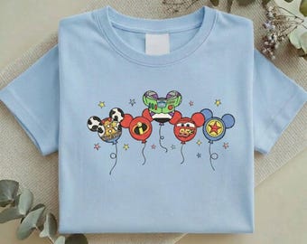 EMBROIDERED Pixar characters balloon T-shirt Sweatshirt, Toy Story Lightning Mcqueen Cars WDW Disneyland Embroidery shirt Y-25022616