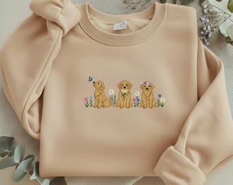 Golden Retriever Embroidered Sweatshirt,Cute Dog Mama Floral Crewneck,Pet Lover Gift,Aesthetic Puppy Flower Shirt,Dog Mom Gift Y-03022617