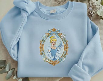 Sudadera bordada de Cenicienta, camiseta de la Princesa Zapatilla de Cristal, suéter floral estético de Disney, regalo clásico de cuento de hadas Y-08012616