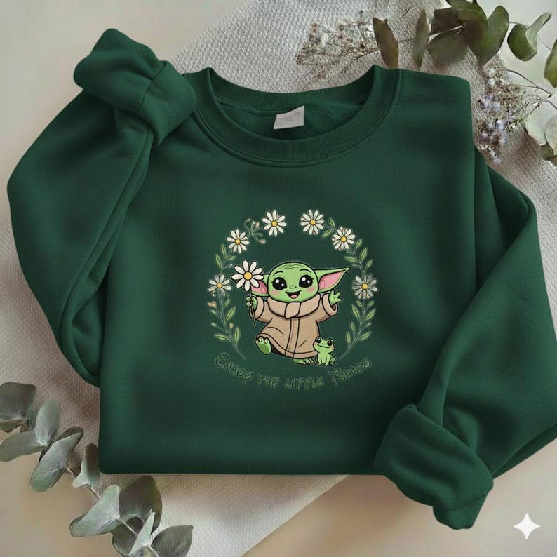 Baby Yoda Enjoy The Little Things Embroidered Sweatshirt, Grogu Daisy Shirt, Star Wars Inspired Gift, Cute Mandolorian Apparel Y-03032631S image 10