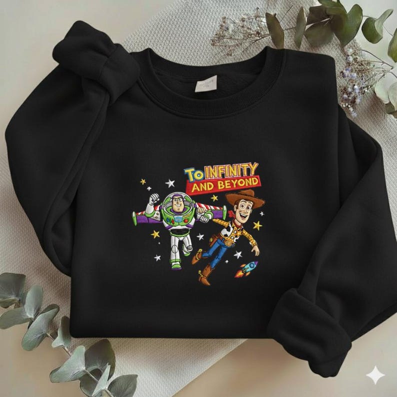 To Infinity and Beyond Embroidered Sweatshirt, Buzz and Woody Toy Story Crewneck, Retro Disney Space Ranger Shirt, Pixar Fan Gift Y-20012609 Bild 2