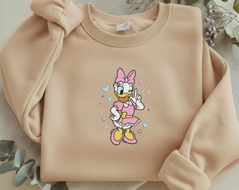 Vintage Daisy Duck Embroidered Sweatshirt, Retro Pink Polka Dot Dress Shirt, Disney Girl Trip Tee, Cute Daisy Fan Gift Y-24022623