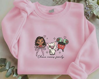 Embroidered Moana and Pua Sweatshirt, Ohana Means Family Disney Crewneck, Custom Princess Moana Embroidery Shirt R-31032608