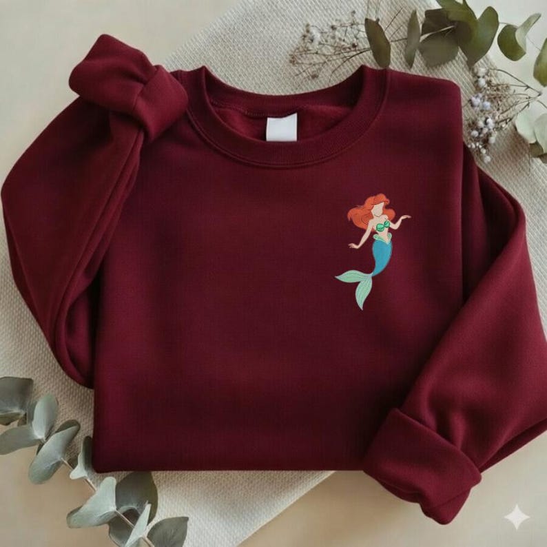 The Little Mermaid Embroidered Sweatshirt, Ariel Disney Princess Shirt, Mermaid Embroidery, Under the Sea Gift Y-03032603S image 19