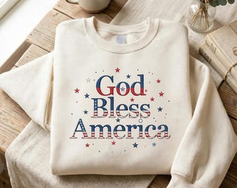 God Bless America Sweatshirt, Patriotic Crewneck, USA Flag Typography Shirt, 4th of July Pullover, Independence Day Gift R-15042618