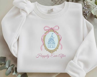 Sudadera bordada con diseño de castillo de cuento de hadas, sudadera con cuello redondo "Felices para siempre" del Reino Mágico, camiseta de castillo de princesa, regalo romántico de Disney Y-23022621