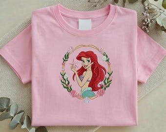 The Little Mermaid Ariel Embroidered Sweatshirt, Disney Princess Ariel Floral Crewneck, Disney Girl Trip Gift Y-08012614
