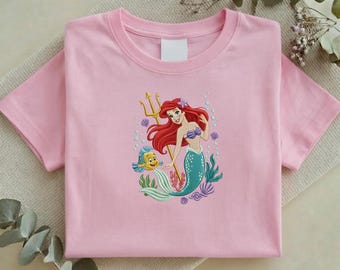 Embroidered Ariel and Flounder Sweatshirt, Little Mermaid Princess Tee, Disney Fan Gift Y-13012603