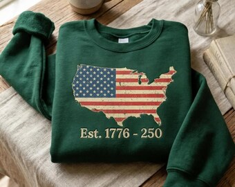 Vintage USA Flag Map Embroidered Sweatshirt, Retro American Pride Crewneck, Patriotic Heritage Embroidery Pullover, Style Sweater R-15042605