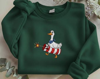 Embroidered 4th of July Sweasthirt, Funny 4th of July T Shirt, Embroidered Goose 4th of July Tshirt, Memorial Day Shirt Y-04022605