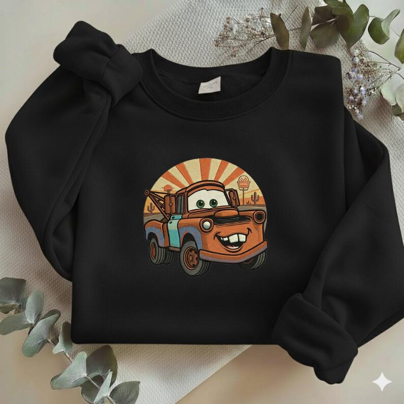 Embroidered Tow Mater Sweatshirt, Retro Cars Movie Embroidered Tee, Mater Tow Truck Vintage Shirt, Disney Cars Character Gift Y-02032618S image 7