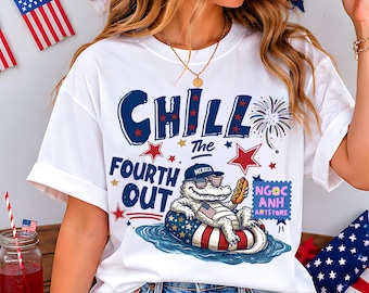 Chill The Fourth Out PNG、愛国的なワニ PNG、7月4日のプールパーティーデザイン、夏休み昇華プリントダウンロード