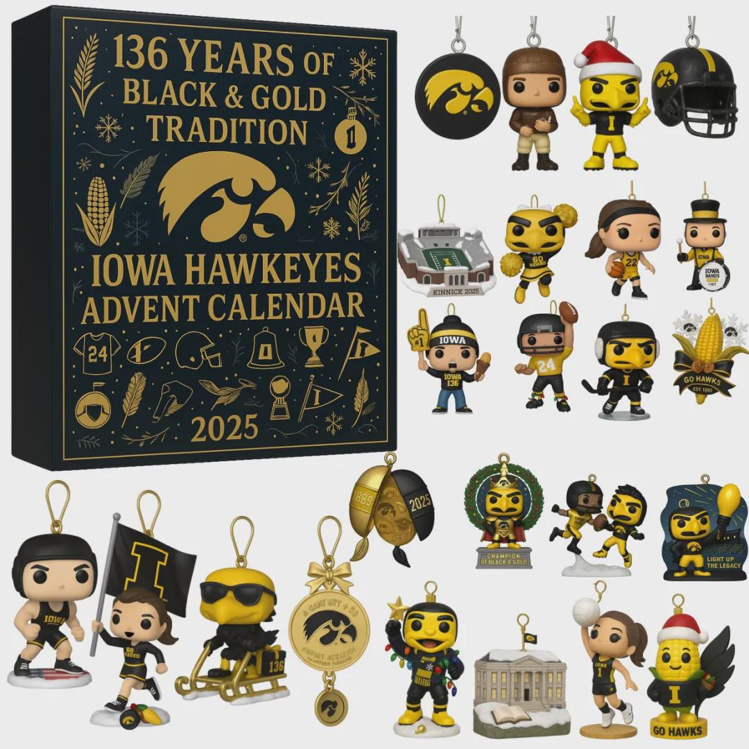 Discover Iowa Hawkeyes Advent Calendar 2025, NCAA Fan Merch Gift, 136 Years Black & Gold Tradition Christmas