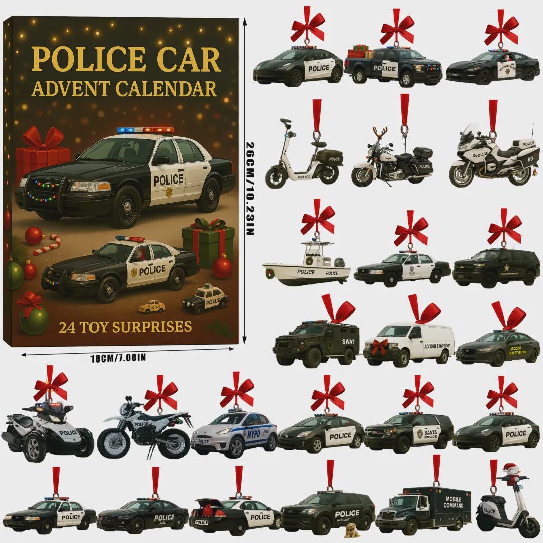 Discover Police Car Advent Calendar 2025, Christmas Gift for Police Officer First Responder, SWAT Toy Truck