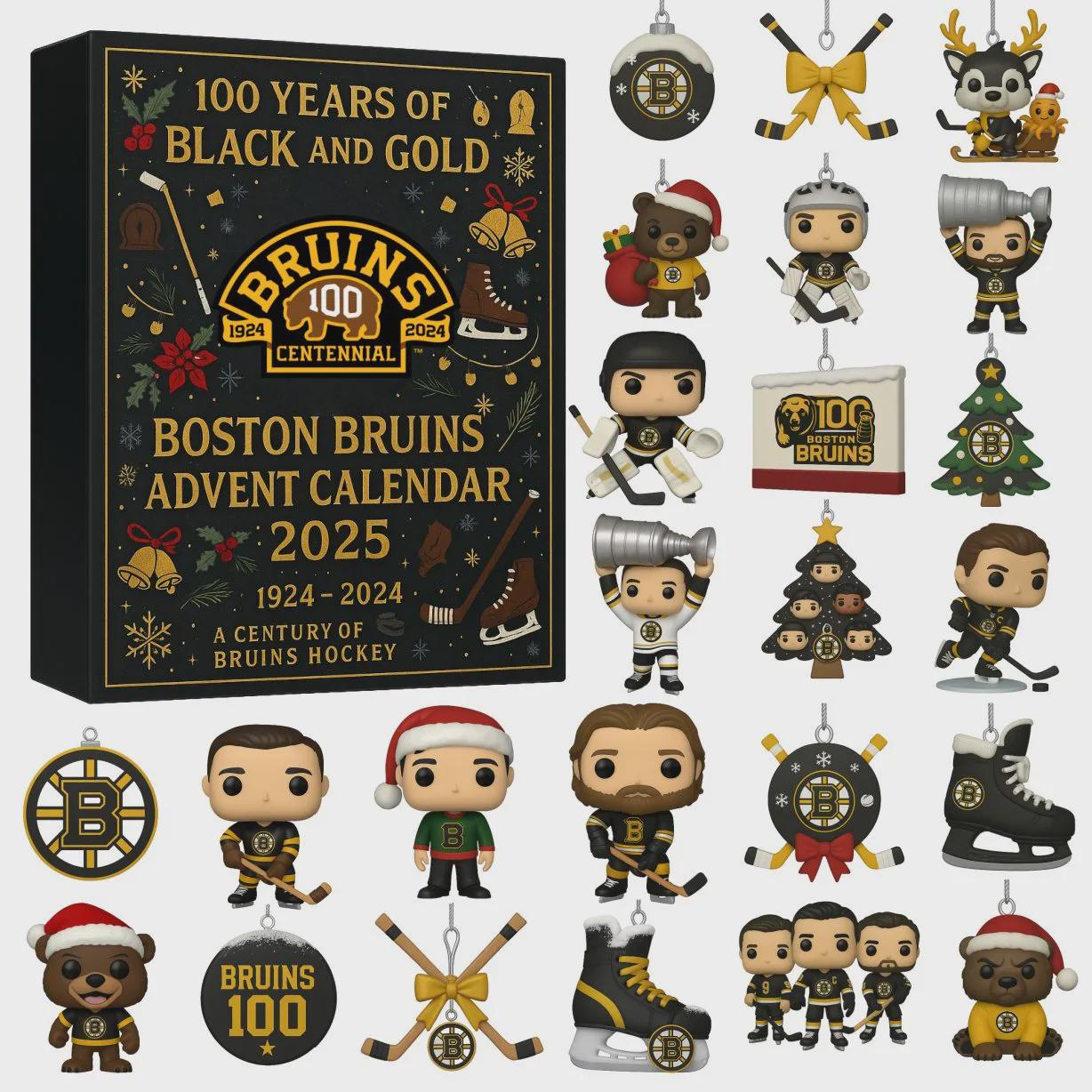 Discover Boston Bruins Advent Calendar 2025, 100 Years of Black Gold Merch, Centennial Ornament Set, Christmas Gift for Hockey Fan