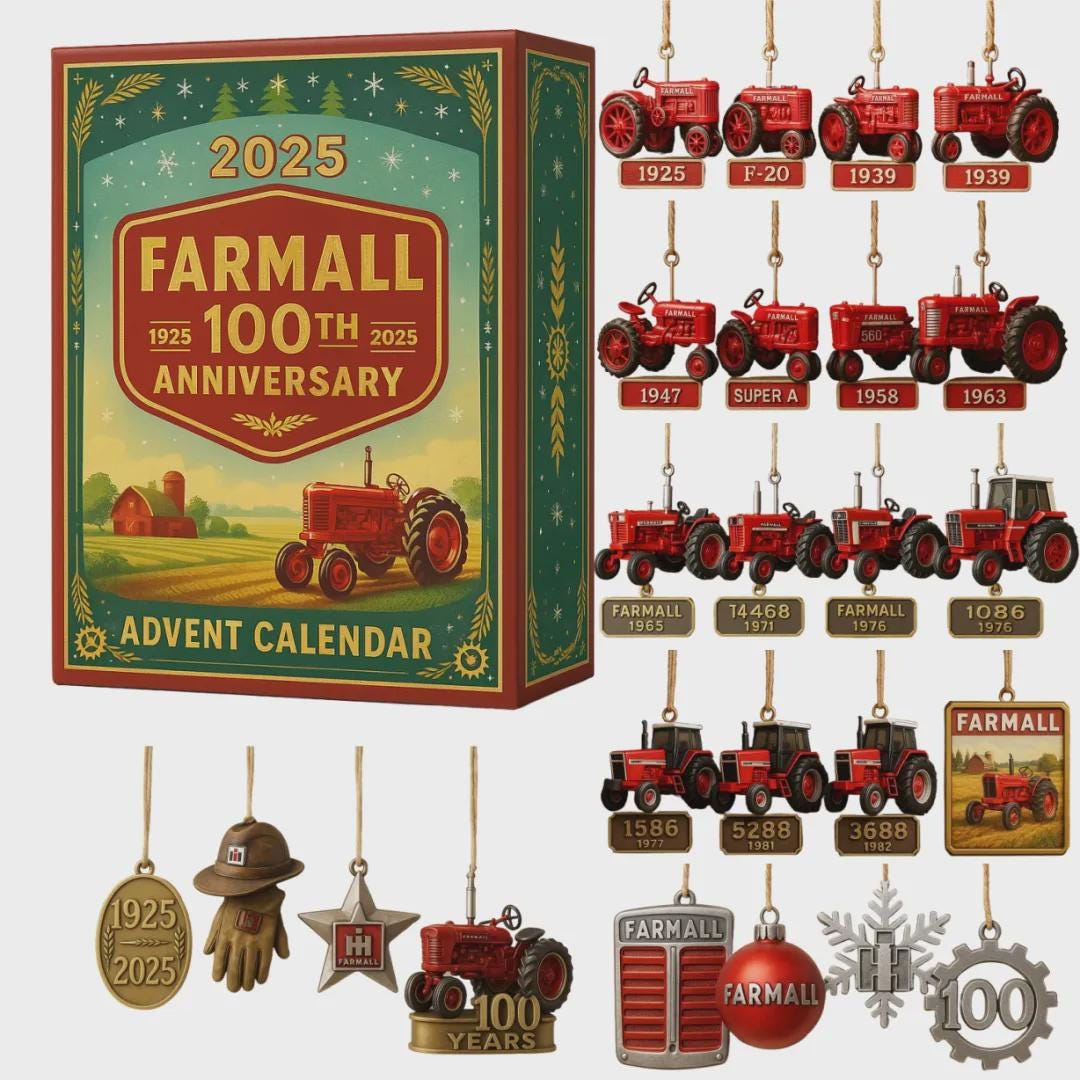 Discover Farmall 100th Anniversary Advent Calendar 2025, Vintage Tractor Christmas Gift, Farm Equipment Collector Ornament Set for Dad