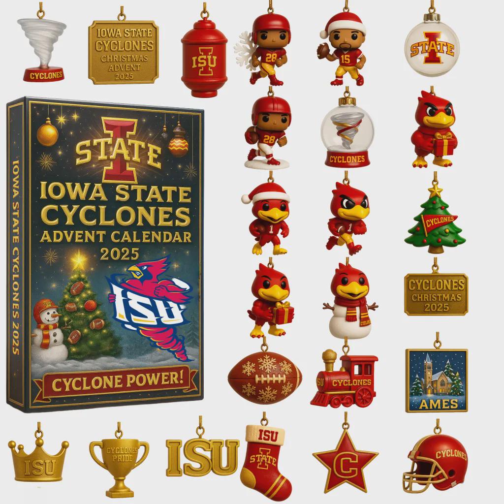 Discover Iowa State Cyclones Advent Calendar 2025, Cyclone Power NCAA Merch, Ames Christmas Ornament Set, Gift for Alumni Student