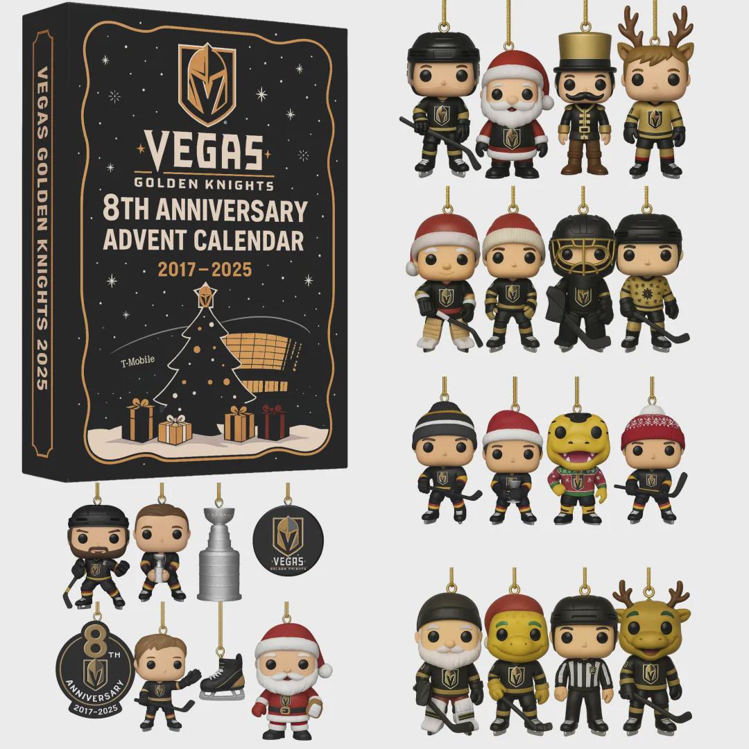 Discover Vegas Golden Knights 8th Anniversary Advent Calendar 2025, Hockey Merch Gift, Christmas Ornament Set for Fan Him Dad