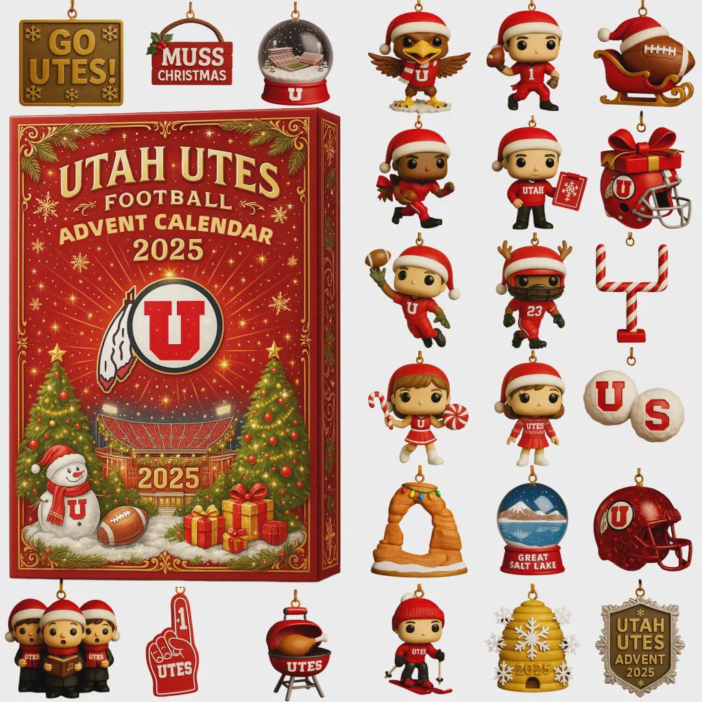 Discover Utah Utes Football Advent Calendar 2025, NCAA Christmas Fan Merch Gift, Snowman Ornament Set for Alum Mom Dad