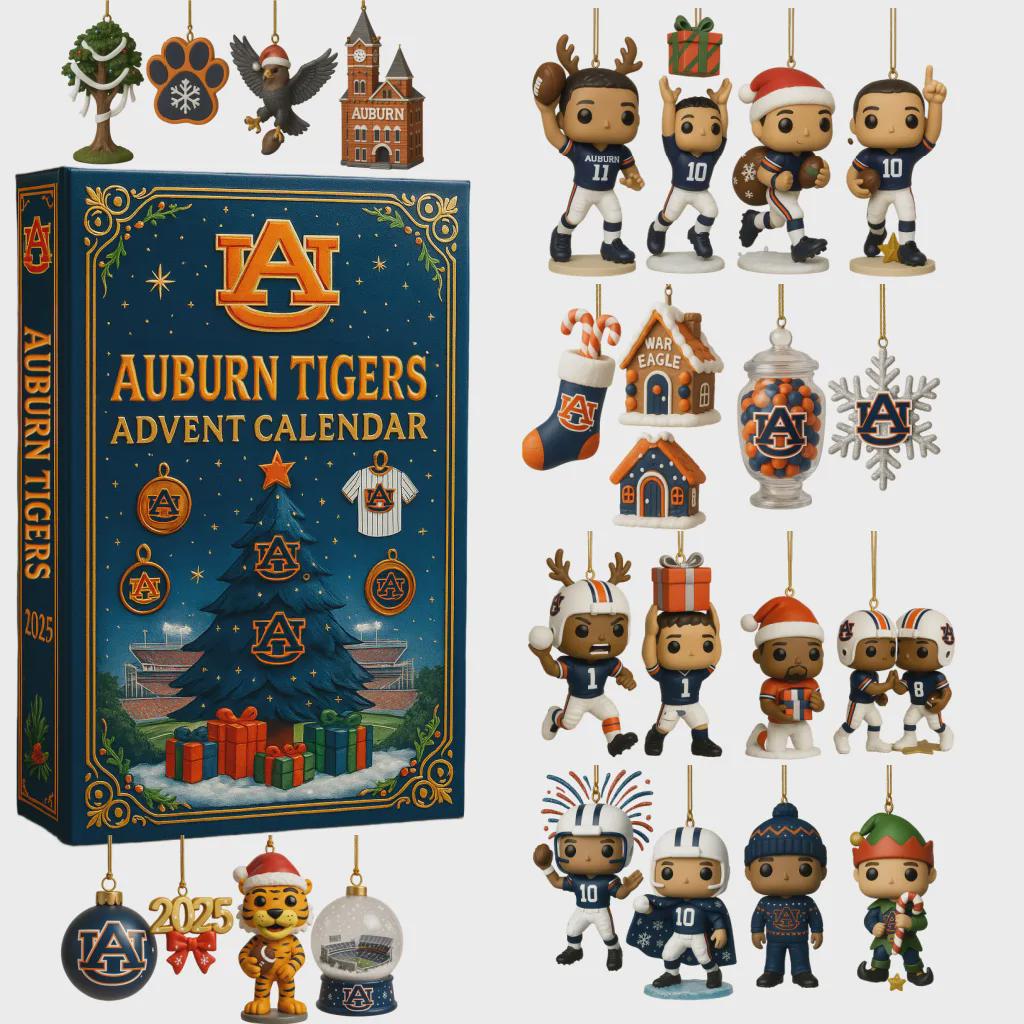 Discover Auburn Tigers Advent Calendar 2025, War Eagle Football Christmas Merch, NCAA Ornament Gift Set for Alumni Mom Dad