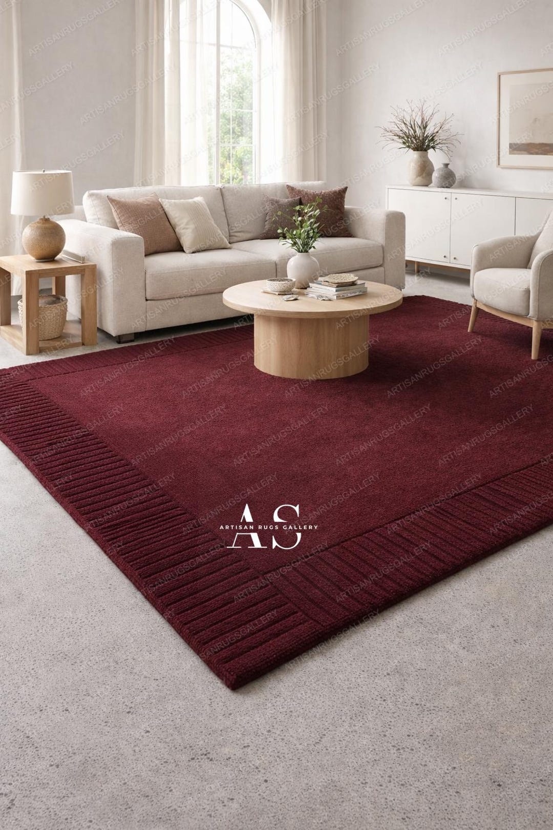 Dee Rugs Dee Maroon-wool Rug Modern Texture Area Rug | by ARTISANRUGSGALLERY - Etsy