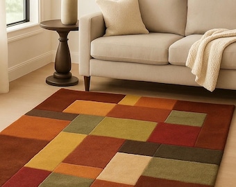 Alfombra de lana patchwork hecha a mano / Tonos tierra, anudada a mano por ARTISANRUGSGALLERY
