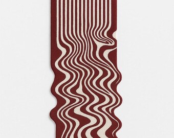 Alfombra de rayas onduladas en rojo y crema hecha a mano / Diseño artesanal único / por ARTISANRUGSGALLERY