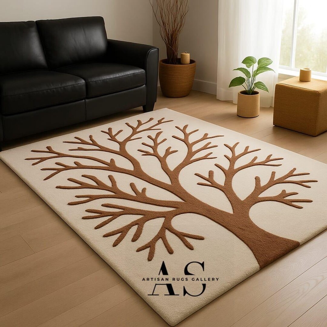 Tree Design Handmade Rug | Brown Tree on Cream Base | by ...