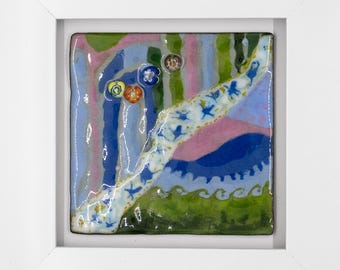 Abstract Enamel Painting (White Framed)