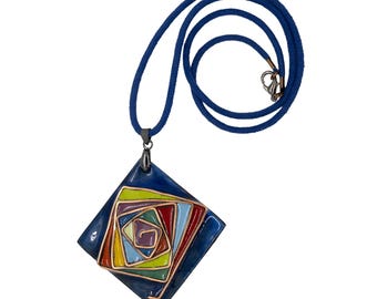 Spiral Pattern Rainbow Enamel Necklace