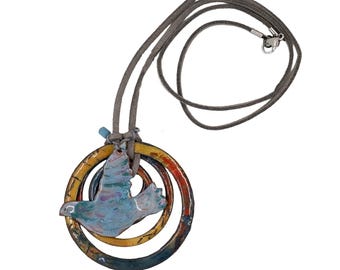 Free-Spirited Bird Enamel Necklace (Interlocking Hoops)