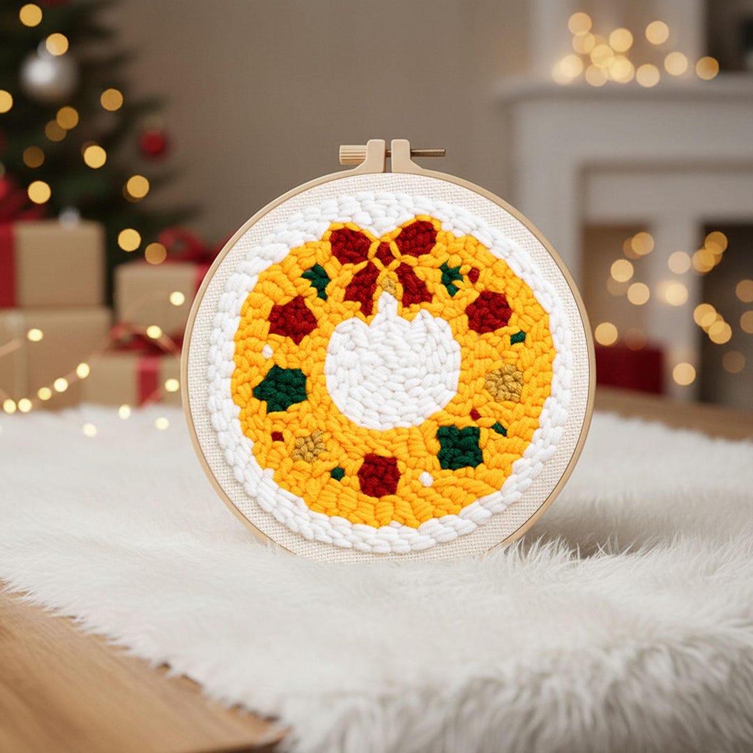 Christmas Punch Needle Embroidery Kit – Christmas Wreath Design - Etsy