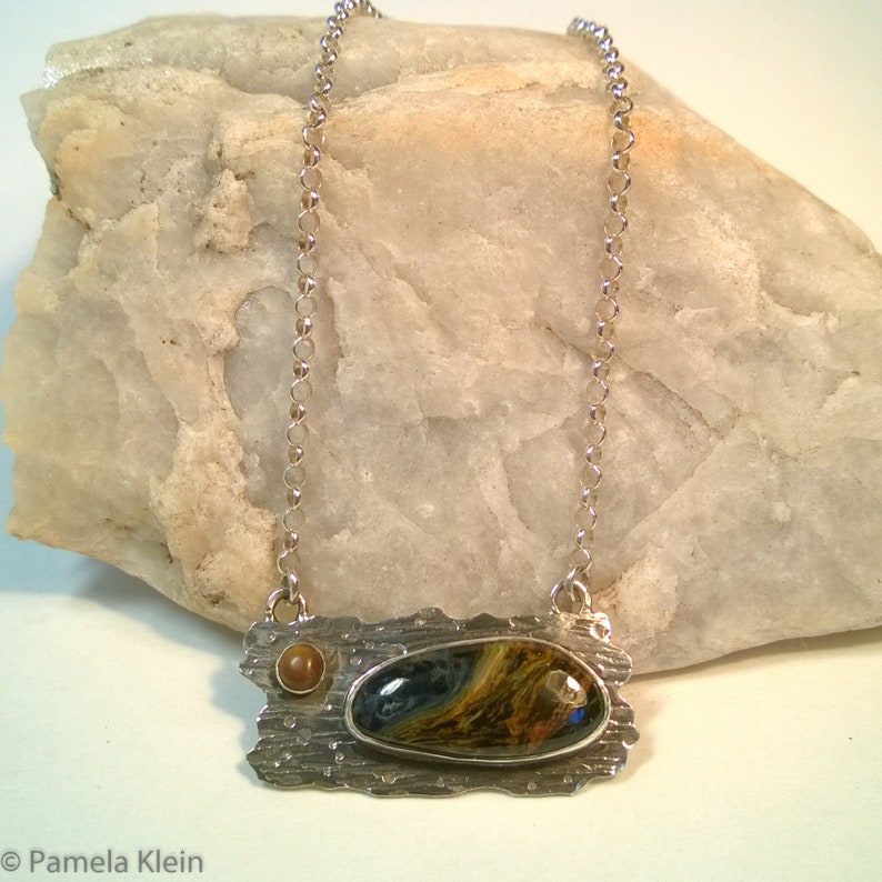 Pietersite and Tiger Eye Wood Grain Pendant with Chain