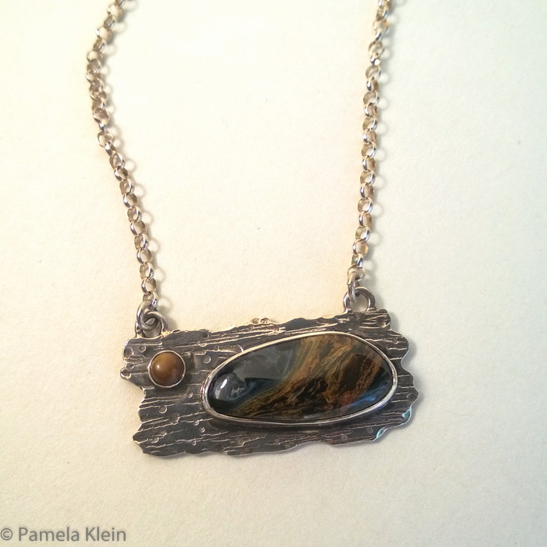 Pietersite and Tiger Eye Wood Grain Pendant with Chain