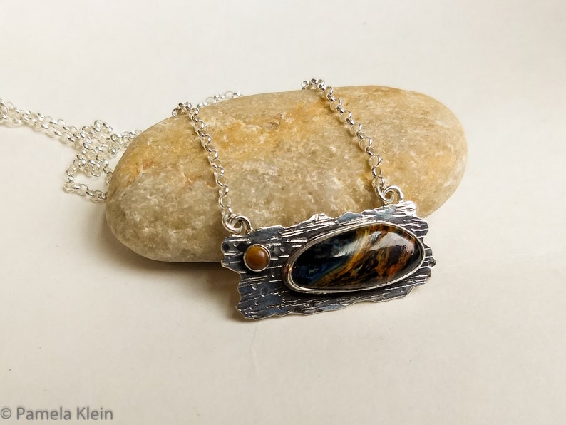Pietersite and Tiger Eye Wood Grain Pendant with Chain