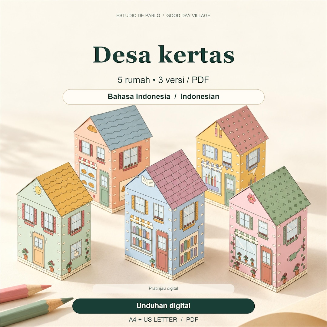 Indonesian Paper House Printable, 5 DIY Village Designs, Color ...