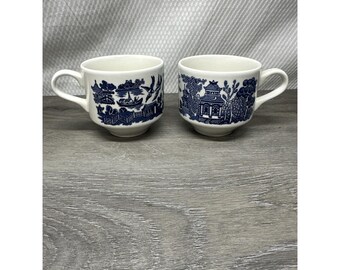 Vintage Churchill Blue Willow Tea Cups – Made in England – Set Of 2 Beautiful